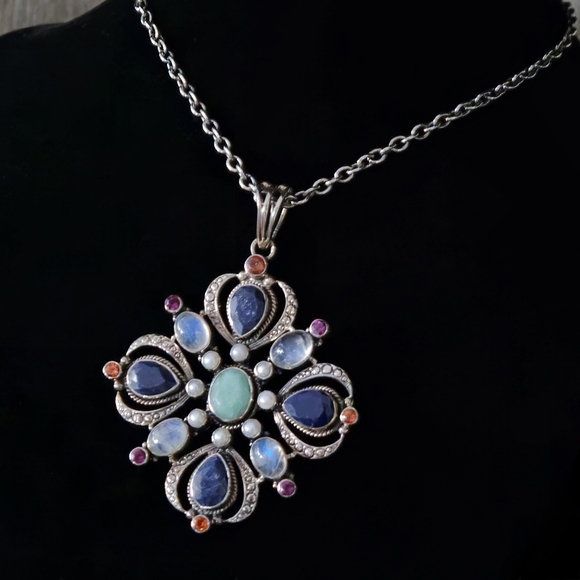 ***SOLD******NICKY BUTLER 925 Sterling Silver Lapis Moonstone Topaz Necklace - Picture 3 of 16